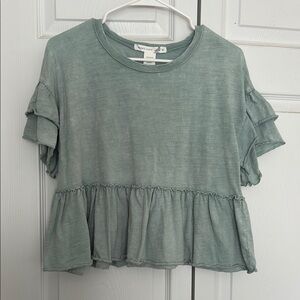 Altard State Green Ruffle Sleeve Top